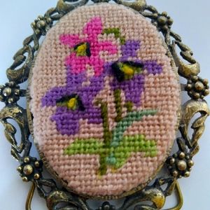 Vintage Miniature Brass Frame Needlepoint